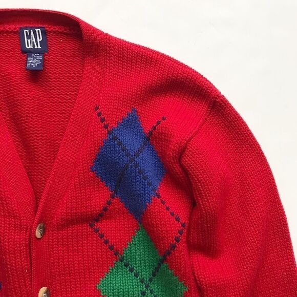Vintage BABygap red knit argyle cardigan EUC M(8-9Y) - Picture 2 of 9